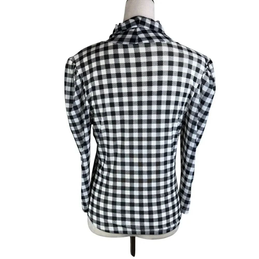 Free People Gathered Turtleneck Black & White Gingham Checkered Mesh Slim Top
